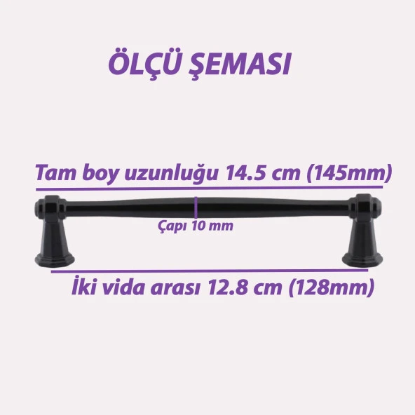 8 Adet Padişah Kulp 128 mm Siyah Mutfak Kulpu Çekmece Dolap Kapak Kulbu Metal Mobilya Dolabı Kulpları