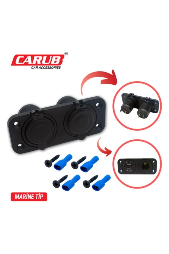 CARUB BR1700813 CAKMAK SOKETi 9-30V MARiNE 2 SOKET - 2 USB