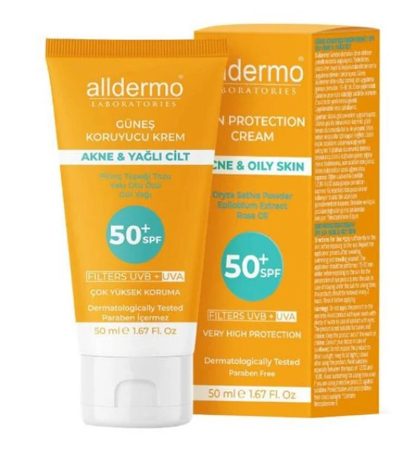 ALLDERMO SPF50+ AKNE VE YAĞLI CİLT GÜNEŞ KREMİ 50 ML