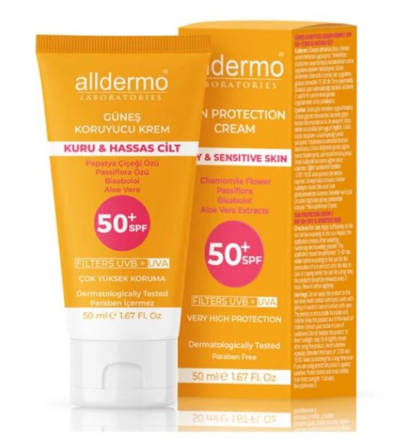 ALLDERMO SPF50+ KURU VE HASSAS CİLT GÜNEŞ KREMİ 50 ML