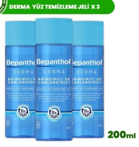 Bepanthol Derma Arındırıcı ve Canlandırıcı Yüz Temizleme Jeli 200 ml 3 Adet