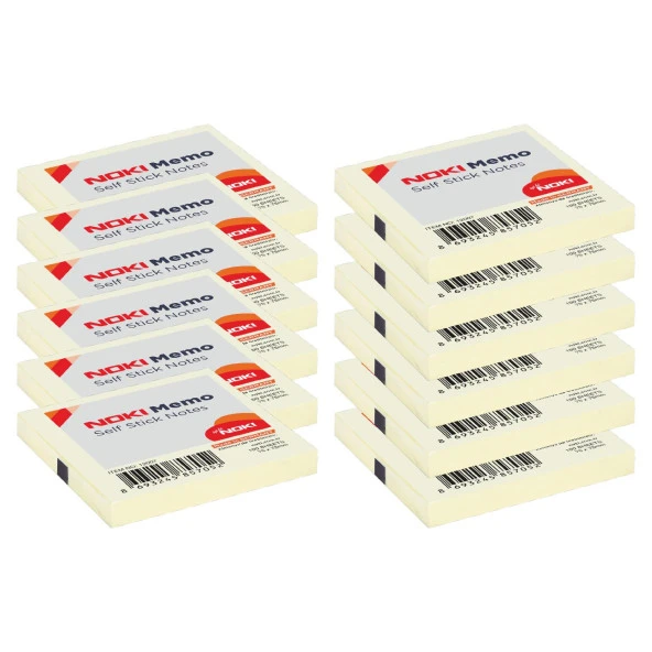 Noki Memo 75x75 mm Yapışkanlı Not Kağıdı 100 Yaprak Sarı 12 Adet 12007