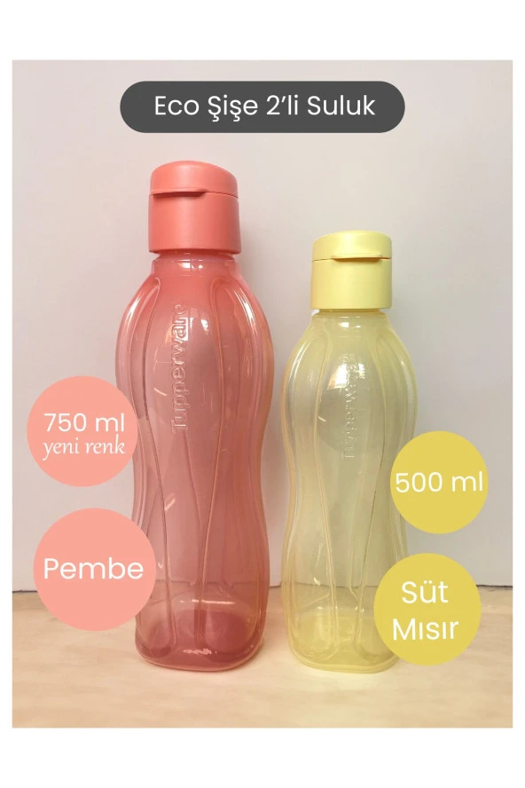 Eco Şişe 750 ml Pembe ve 500 ml Süt Mısır 2li Set Suluk