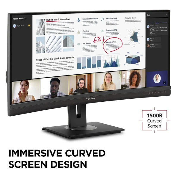ViewSonic VG3456C 34" UWQHD Ergonomik 100W USB C ve RJ45'li 21:9 Curved Docking Profesyonel Monitor - 2