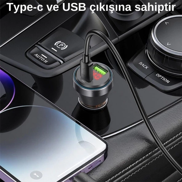 Coofbe Super Şarj Dijital Göstergeli USB+Type-C Giriş PD48W Araç Çakmaklık Şarjı Araç Hızlı Şarj Aleti - 3