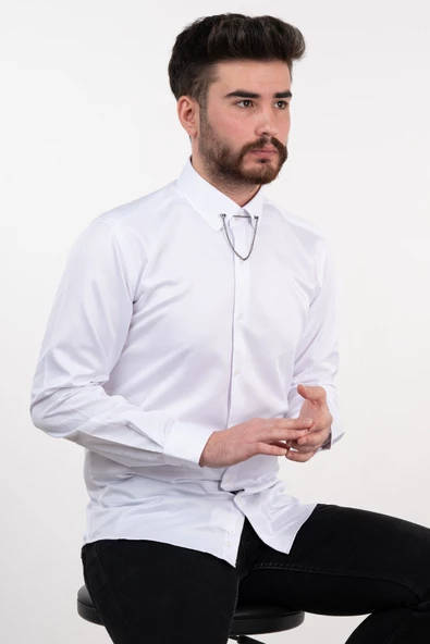 YAKA ZİNCİRLİ SLİMFİT GÖMLEK - Resim 5