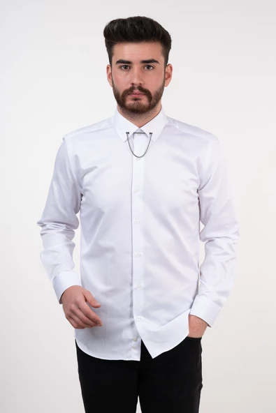 YAKA ZİNCİRLİ SLİMFİT GÖMLEK - Resim 7