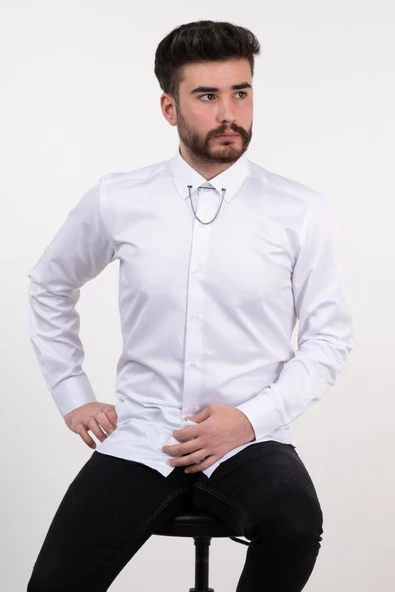 YAKA ZİNCİRLİ SLİMFİT GÖMLEK - Resim 3