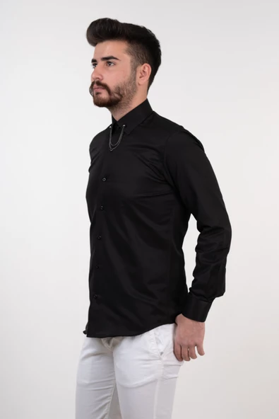 YAKA ZİNCİRLİ SLİMFİT GÖMLEK - Resim 4