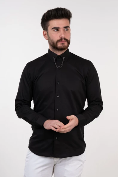 YAKA ZİNCİRLİ SLİMFİT GÖMLEK - Resim 2