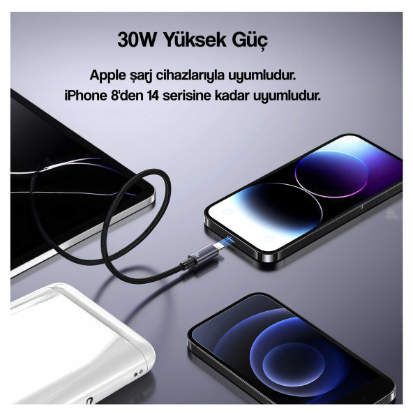 Usams US-SJ662 1.2m PD 30W Type-C to Lightning iPhone Hızlı Şarj ve Data Kablosu - 6