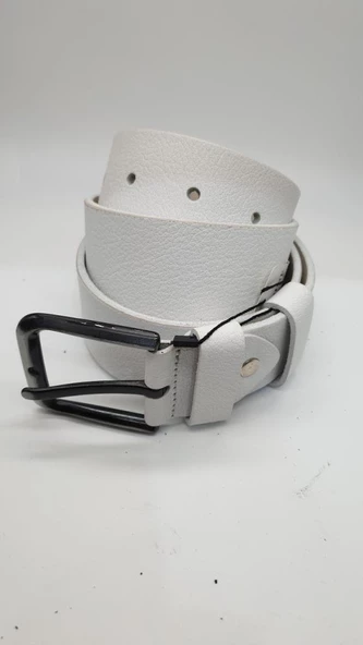 Lüks Deri Beyaz Renk Spor Kot Kemeri - 7