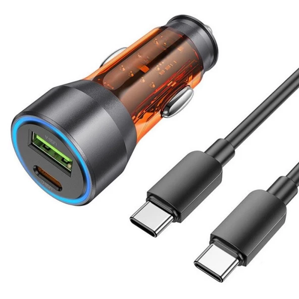 Coofbe Super Şarj USB+Type-C Giriş PD43W Araç Çakmaklık Şarjı Type-C Şarj Kablosu Araç Şarj Cihazı - 6