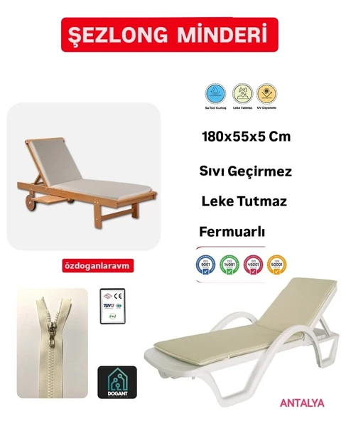 Ada  180x50x5  Fermuarlı Leke Tutmaz Plaj Havuz Şezlong Minderi  2 Adet
