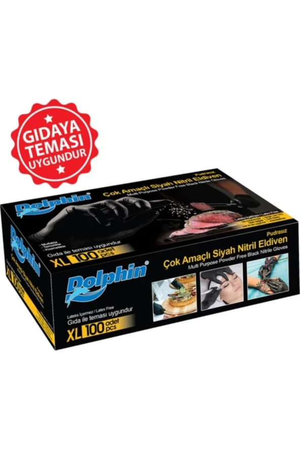 Dolphin Eldiven Siyah Çok Amaçlı Nitril Xl 100 Lü Gıdaya Uygun1 Paket