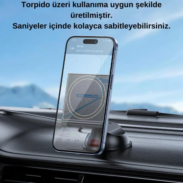 Coofbe 360° Döner Başlıklı Magsafe Uyumlu Torpido Üstü Araç Tutucu İphone 12 13 14 15 Pro Max Uyumlu - 3
