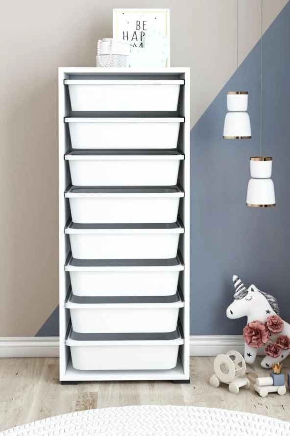 Beyaz 8 Sepetli Çok Amaçlı Dolap, Mutfak Dolabı, Çocuk Oyuncak Dolabı, Oyuncak Organizer - Resim 2