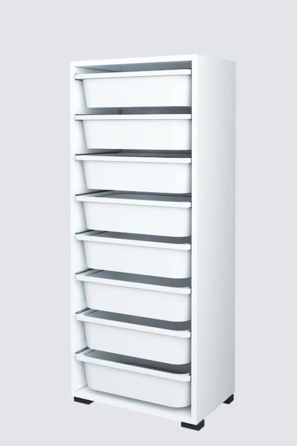 Beyaz 8 Sepetli Çok Amaçlı Dolap, Mutfak Dolabı, Çocuk Oyuncak Dolabı, Oyuncak Organizer - Resim 3