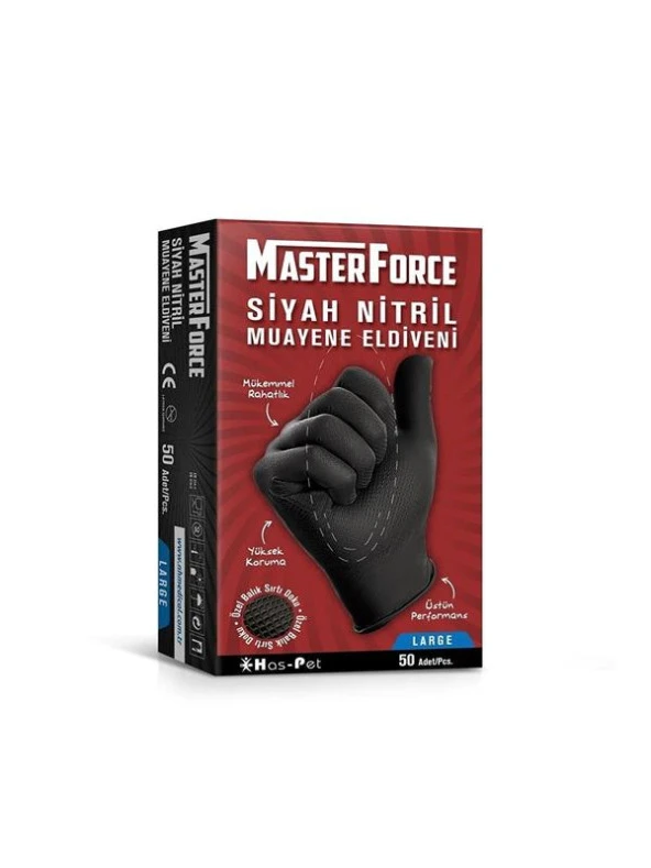 Master Force Nitril Pudrasız Kalın Siyah Eldiven Large 50'li