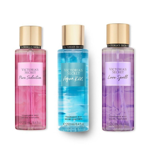 VICTORIA'S SECRET Pure Seduction-Aqua Kiss-Love Spell Vücut Spreyi Üçlü Set