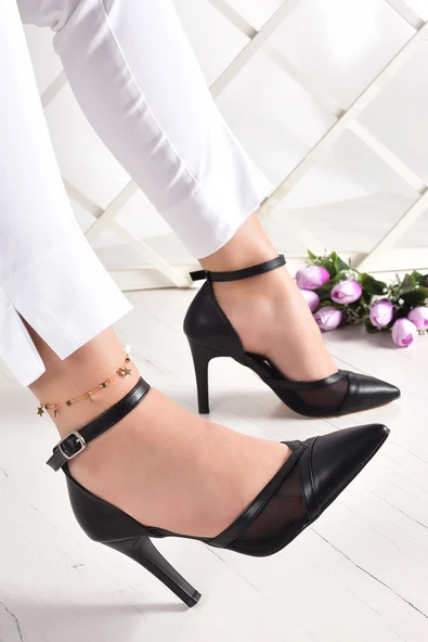 Erkan Saçmacı Liana Siyah Vegan Fileli Sivri Burun Klasik İnce Topuklu Ayakkabı - Resim 2