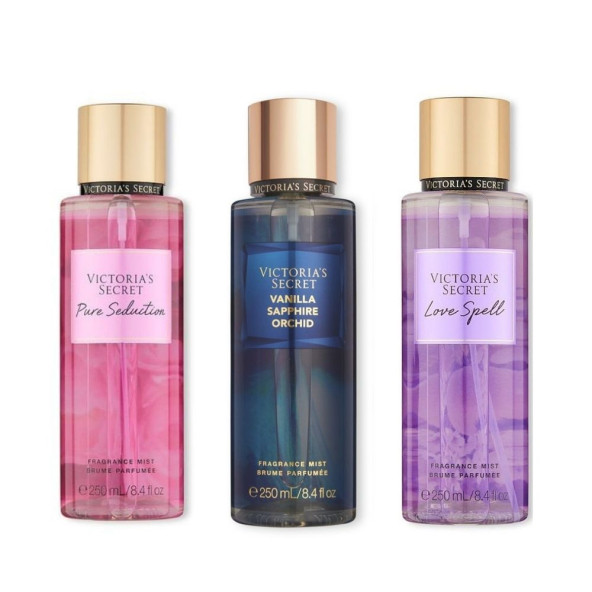 VICTORIA'S SECRET Pure Seduction-Vanilla Sapphire Orchid-Love Spell Vücut Spreyi Üçlü Set