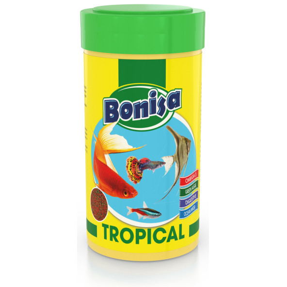 Tetra-Melek-Lepistes-Guppy 5li Balık Yemi Seti,Tropical Mix 125ml,Bonisa-250, Rose-250,Algae Garlic - 4