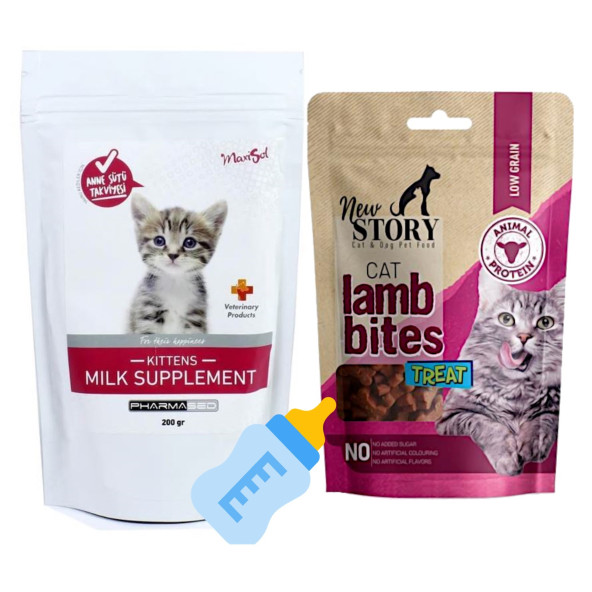 Yavru Kedi Süt Tozu 200gr, Biberon, Cat Lamb Bites 60gr Ödül Maması