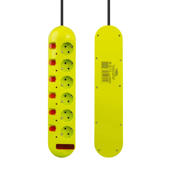 Vea VE-E60 6 Lı 1.5 Metre Ayrı Anahtarlı Grup Priz Uzatma Kablosu 3860 Watt 16 Amper Isıya Dayanıklı - 2