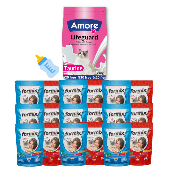 LifeGuard Kitten Milk Süt Tozu 240gr, 18-Formix-Punch Islak Kedi Ödülü, Biberon