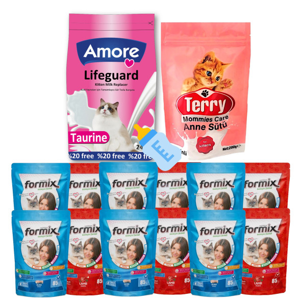 LifeGuard Kitten Milk Süt Tozu 240gr, Terry 200gr, 12-Formix-Punch Islak Kedi Ödülü, Biberon