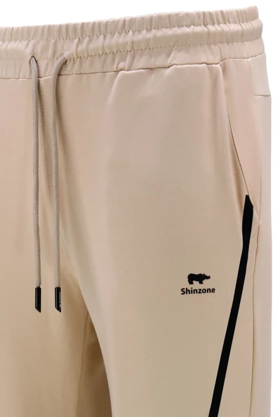 Erkek Standart Fit Lastikli Çizgi Detaylı Bej Gri 2'li Eşofman Altı Seti - 5