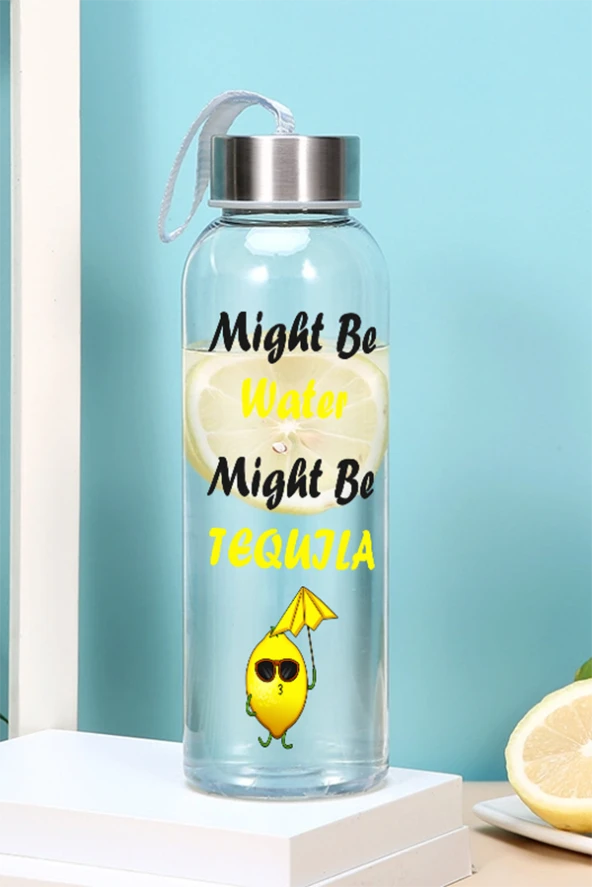 500 Ml Matara - Limon Desen Motivasyon Matarası - Sticker Hediyeli Cam Suluk