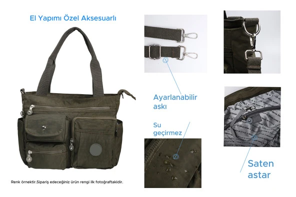 Bagacar 223 Klinkır Kaliteli Kumaş Bayan Çok Gözlü Omuz Çantası Bej - 7