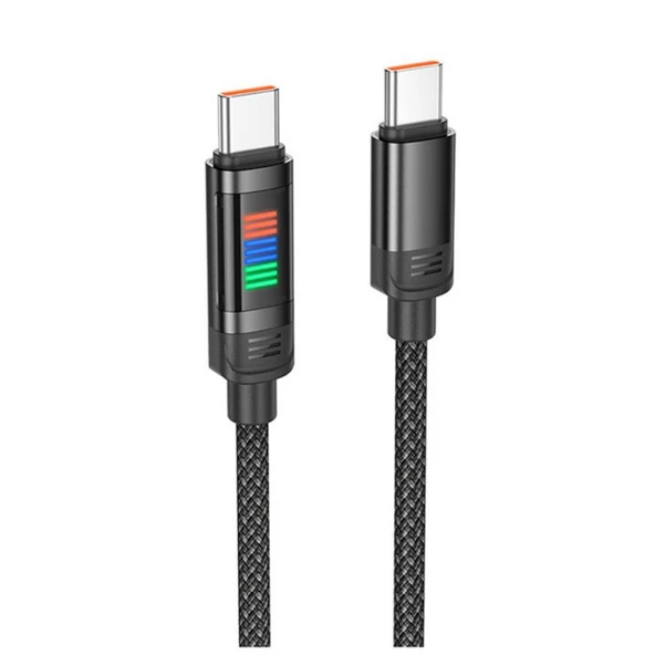 Polham 1mt 100W Led Işıklı Süper Hızlı Kopmaz Type-C to Type C Şarj Data Kablosu, Akım, Voltaj Korumalı