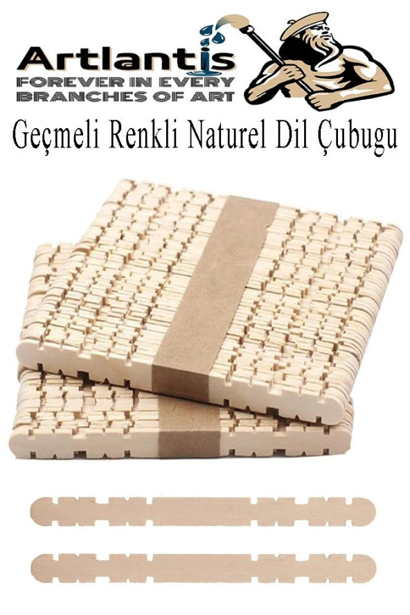 Naturel Geçmeli Dil Çubuğu Dar 100 lü Çentikli Tırtıklı Geçirmeli Eklemeli Naturel Dondurma Çubuğu Kesik Uçlu Ahşap Çubuk