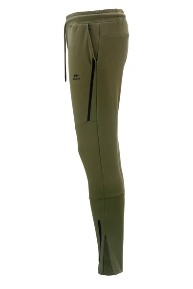 Erkek Standart Fit Lastikli Çizgi Detaylı Haki Antrasit 2'li Eşofman Altı Seti - 3