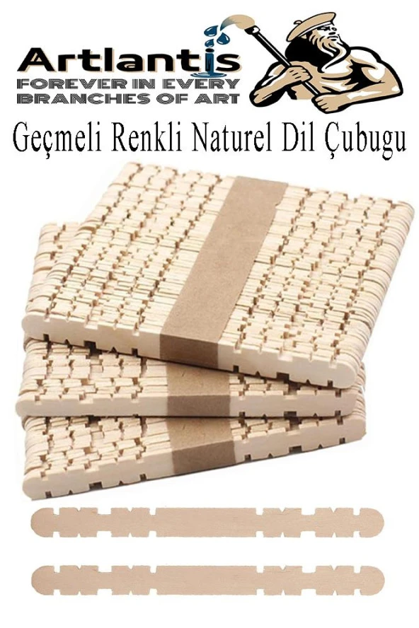 Naturel Geçmeli Dil Çubuğu Dar 150 li Çentikli Tırtıklı Geçirmeli Eklemeli Naturel Dondurma Çubuğu Kesik Uçlu Ahşap Çubuk - 1