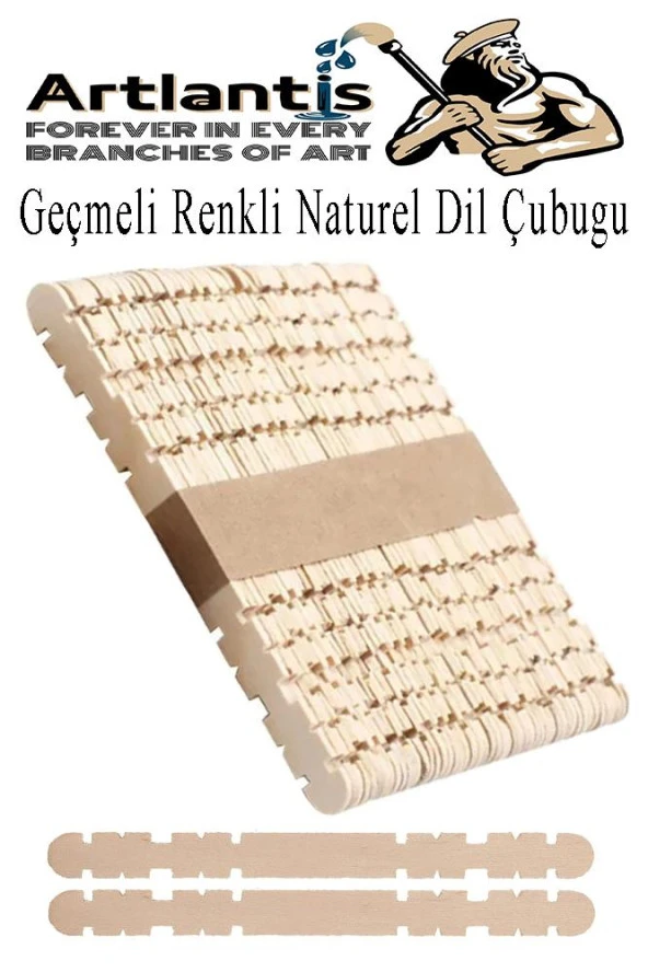 Naturel Geçmeli Dil Çubuğu Dar 150 li Çentikli Tırtıklı Geçirmeli Eklemeli Naturel Dondurma Çubuğu Kesik Uçlu Ahşap Çubuk - 2