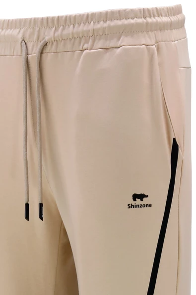 Erkek Standart Fit Lastikli Çizgi Detaylı Saks Mavi Bej 2'li Eşofman Altı Seti - 9