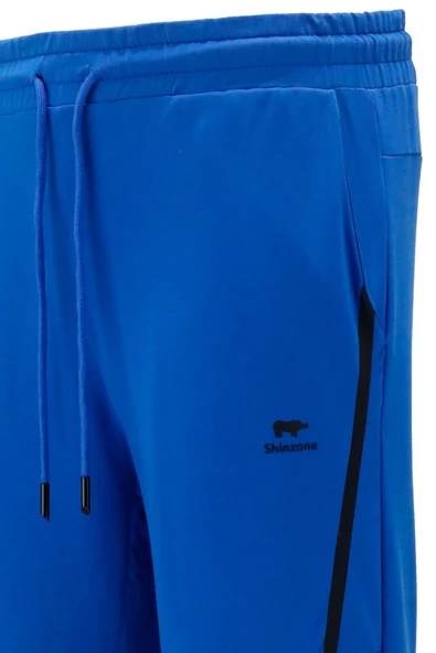 Erkek Standart Fit Lastikli Çizgi Detaylı Saks Mavi Bej 2'li Eşofman Altı Seti - 5