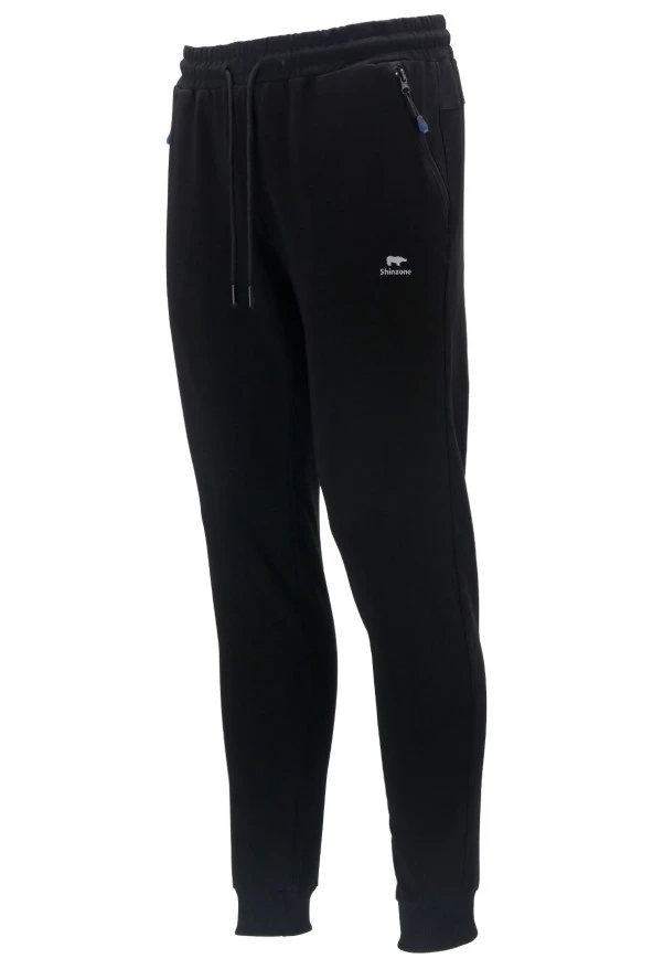 Erkek Düz Paça Rahat Kesim Lastikli Siyah Saks Mavi 2'li Eşofman Altı Seti - 2