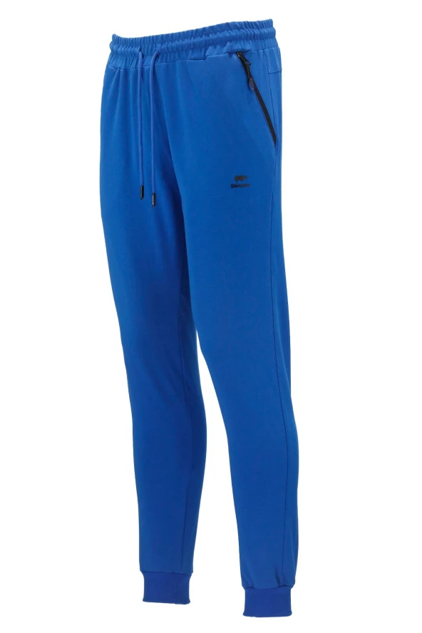 Erkek Düz Paça Rahat Kesim Lastikli Siyah Saks Mavi 2'li Eşofman Altı Seti - 6