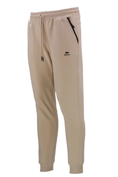 Erkek Düz Paça Rahat Kesim Lastikli Bej Haki 2'li Eşofman Altı Seti - 2