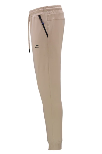 Erkek Düz Paça Rahat Kesim Lastikli Bej Haki 2'li Eşofman Altı Seti - 3