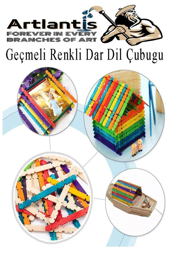 Renkli Geçmeli Dil Çubuğu Dar 150 li 1 Paket Çentikli Tırtıklı Geçirmeli Eklemeli Renkli  Dondurma Çubuğu Kesik Uçlu Ahşap Çubuk - 5