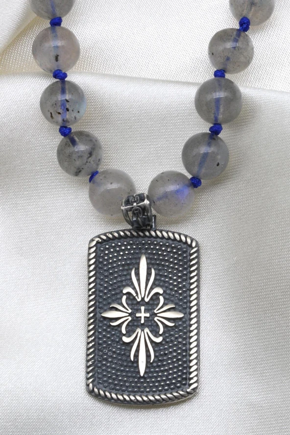 Labradorit Doğal Taş Özel Tasarım 925 Ayar Gümüş Kolye - Resim 2