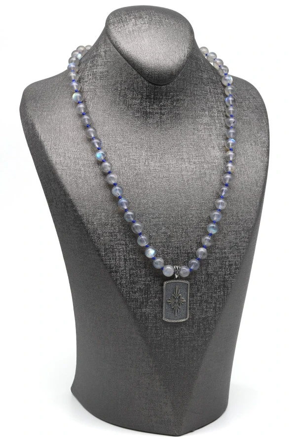 Labradorit Doğal Taş Özel Tasarım 925 Ayar Gümüş Kolye - Resim 4