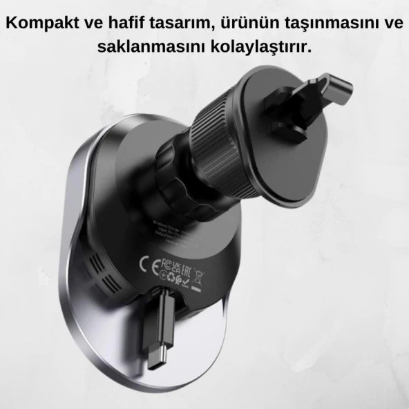Coofbe Type-C Kablolu Magsafe Kablosuz 15W Araç Şarjı Araç Telefon Tutucu İphone 13 14 15 Pro Max Uyumlu - 5