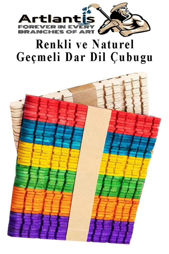 Renkli Naturel Geçmeli Dil Çubuğu Dar 100 lü 1 Paket Çentikli Tırtıklı Geçirmeli Eklemeli Dondurma Çubuğu Kesik Uçlu Ahşap Çubuk